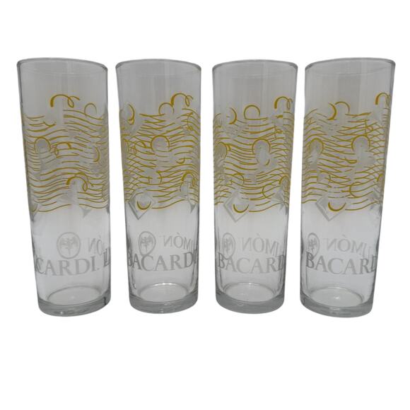 Set/4 Libbey Bacardi Limon Rum Tall Boy Rocks Cocktail Collins Drink Glasses - Picture 1 of 7